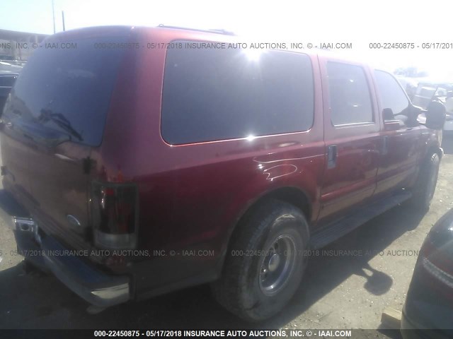 1FMNU40L64EA00925 - 2004 FORD EXCURSION XLT RED photo 4