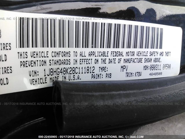 1J8HG48K28C111812 - 2008 JEEP COMMANDER SPORT შავი ფოტო 9