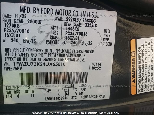 1FMZU73K24UA65010 - 2004 FORD EXPLORER XLT/XLT SPORT/NBX GREEN photo 9