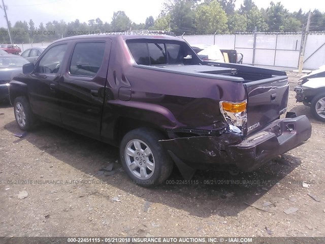 2HJYK16457H551362 - 2007 HONDA RIDGELINE RTS MAROON photo 3