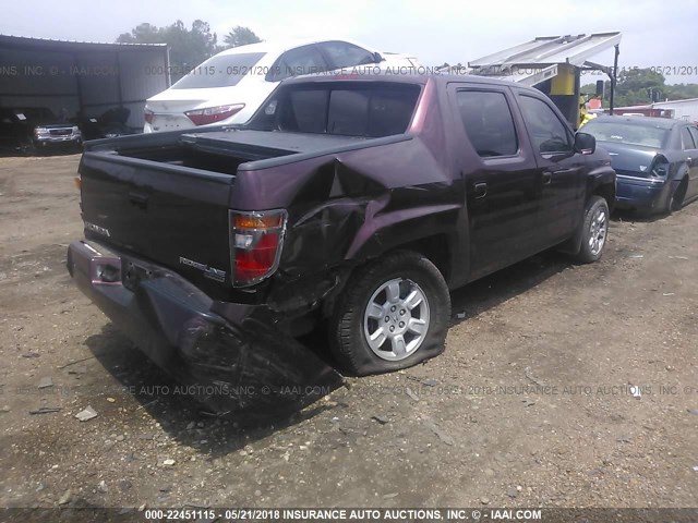 2HJYK16457H551362 - 2007 HONDA RIDGELINE RTS MAROON photo 4