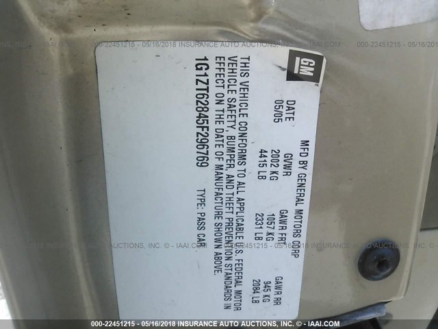 1G1ZT62845F296769 - 2005 CHEVROLET MALIBU MAXX LS BEIGE photo 9