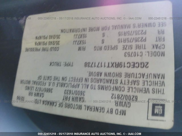 2GCEC19RXT1171738 - 1996 CHEVROLET GMT-400 C1500 მწვანე ფოტო 9