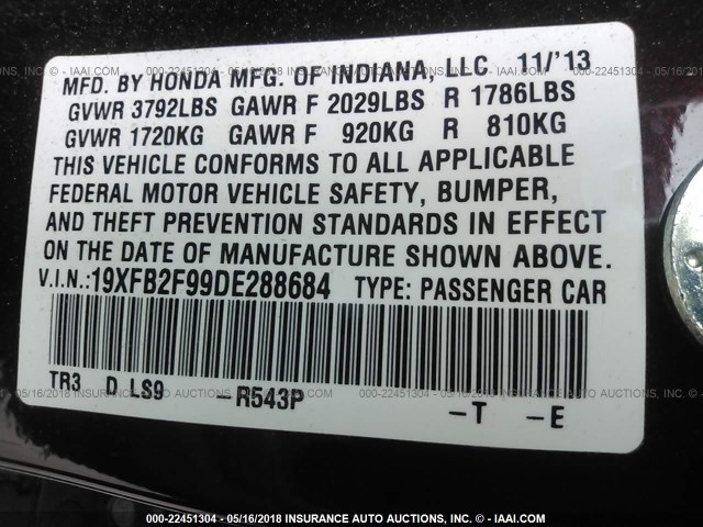 19XFB2F99DE288684 - 2013 HONDA CIVIC EXL RED photo 9