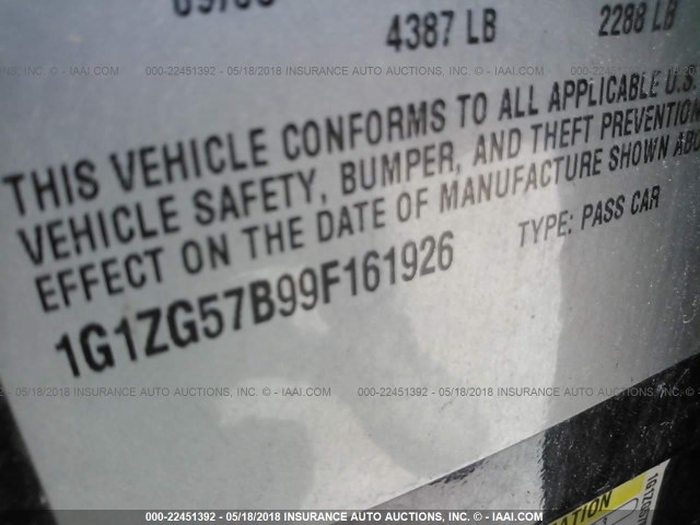 1G1ZG57B99F161926 - 2009 CHEVROLET MALIBU LS BLACK photo 9