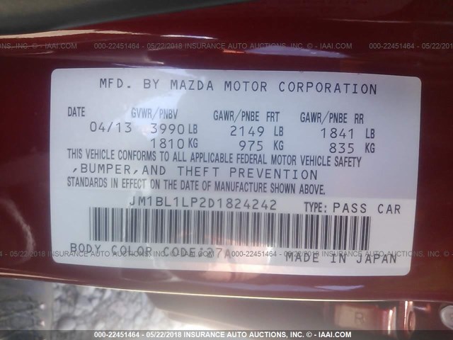 JM1BL1LP2D1824242 - 2013 MAZDA 3 I RED photo 9