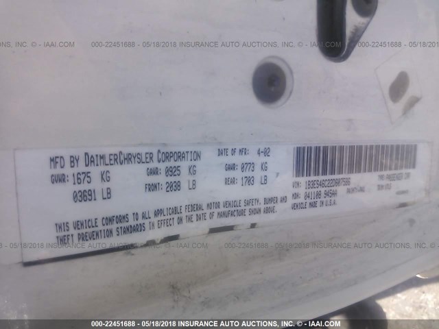 1B3ES46C22D607586 - 2002 DODGE NEON SE WHITE photo 9