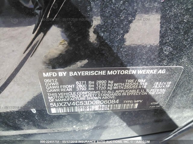 5UXZV4C53D0B06084 - 2013 BMW X5 XDRIVE35I BLACK photo 9