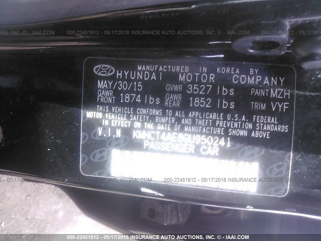 KMHCT4AE8GU950241 - 2016 HYUNDAI ACCENT SE BLACK photo 9