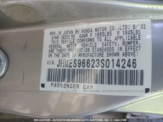 JHMES96623S014246 - 2003 HONDA CIVIC HYBRID GOLD photo 9