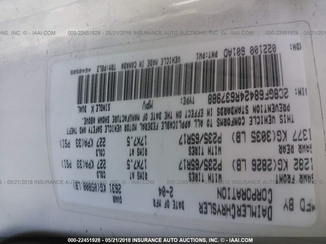 2C8GF68424R637988 - 2004 CHRYSLER PACIFICA WHITE photo 9