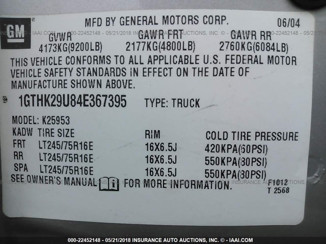 1GTHK29U84E367395 - 2004 GMC SIERRA K2500 HEAVY DUTY SILVER photo 9