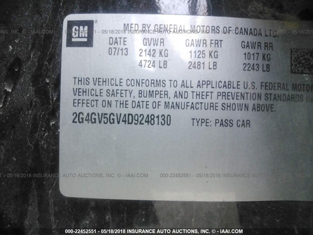 2G4GV5GV4D9248130 - 2013 BUICK REGAL GS BLACK photo 9