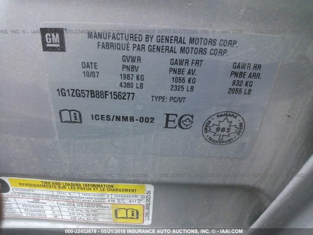 1G1ZG57B88F156277 - 2008 CHEVROLET MALIBU LS 银色 照片 9