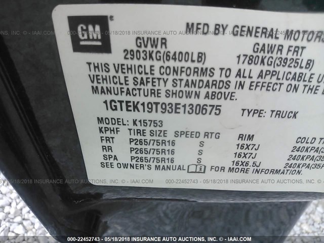 1GTEK19T93E130675 - 2003 GMC NEW SIERRA K1500 GREEN photo 9