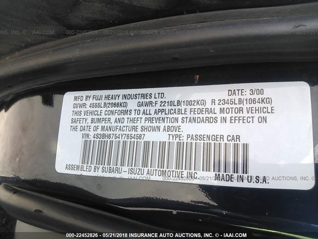 4S3BH6754Y7654587 - 2000 SUBARU LEGACY OUTBACK AWP 蓝色 照片 9