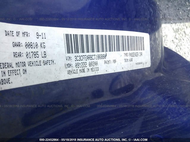 3C3CFFAR8CT186880 - 2012 FIAT 500 POP BLUE photo 9