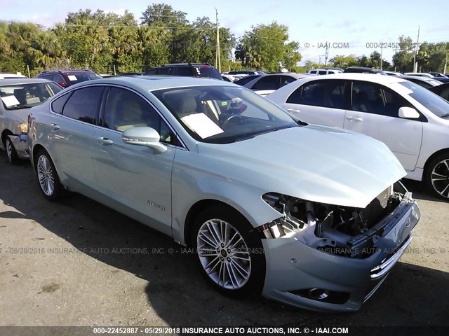 3FA6P0LU4ER184361 - 2014 FORD FUSION SE HYBRID Light Blue photo 1