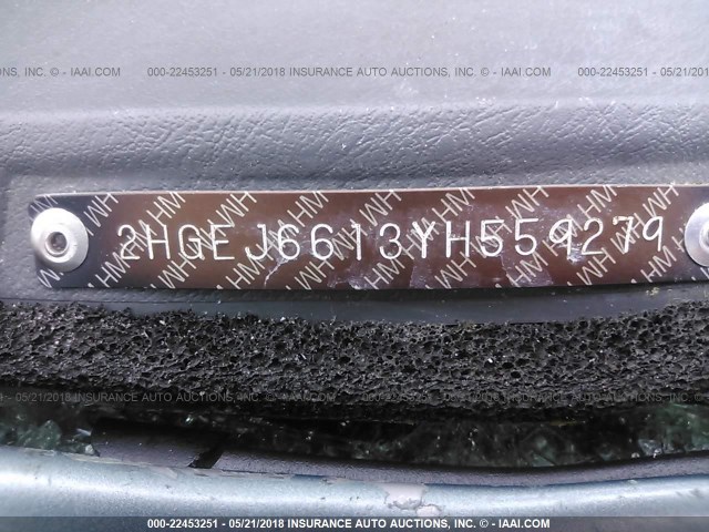 2HGEJ6613YH559279 - 2000 HONDA CIVIC SE GRAY photo 9