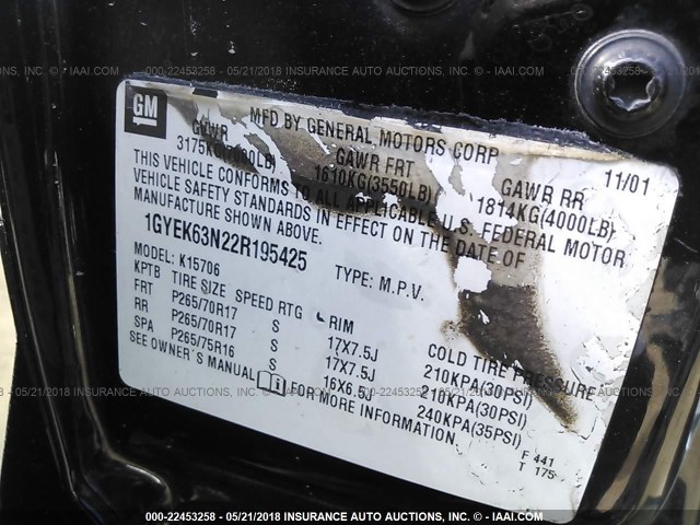 1GYEK63N22R195425 - 2002 CADILLAC ESCALADE LUXURY Qara foto 9