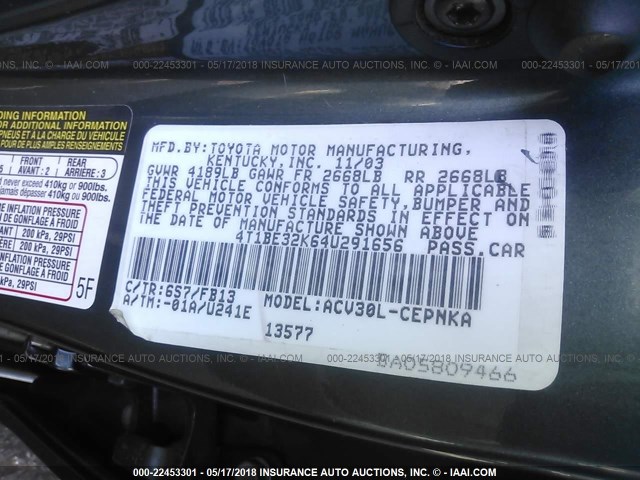 4T1BE32K64U291656 - 2004 TOYOTA CAMRY LE/XLE/SE GREEN photo 9