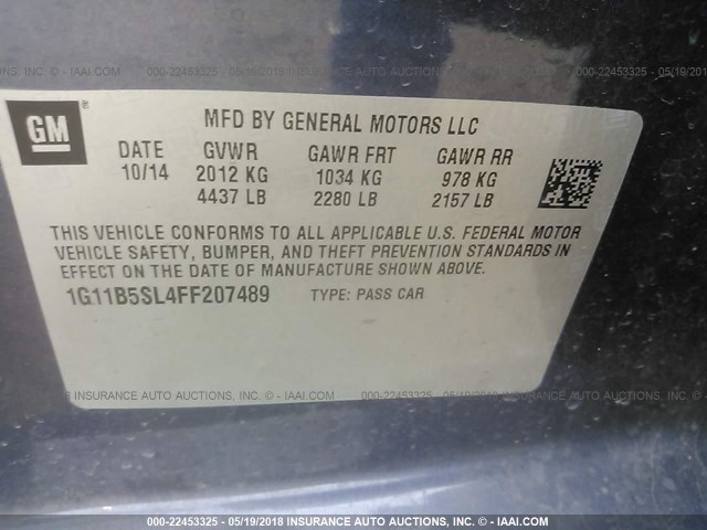 1G11B5SL4FF207489 - 2015 CHEVROLET MALIBU LS BLUE photo 9