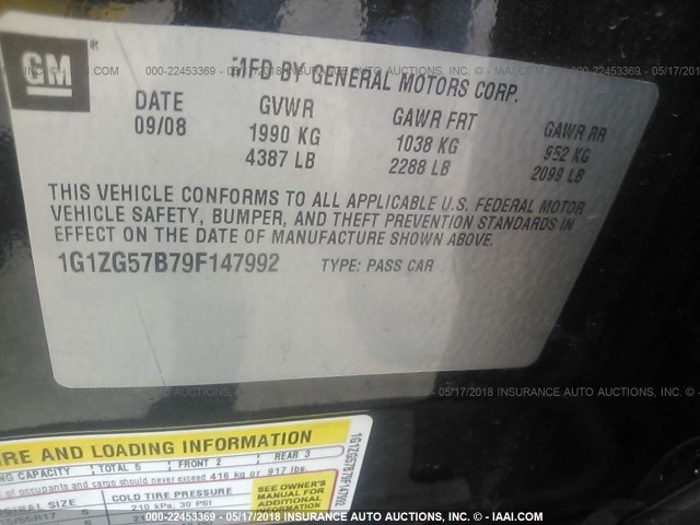 1G1ZG57B79F147992 - 2009 CHEVROLET MALIBU LS 黑色 照片 9