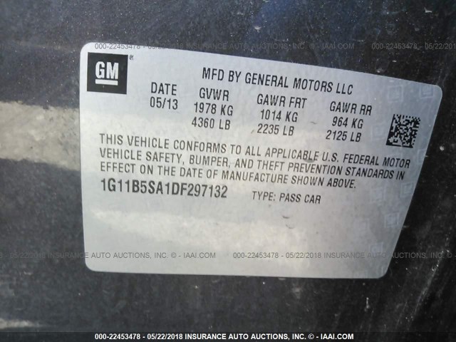 1G11B5SA1DF297132 - 2013 CHEVROLET MALIBU LS GRAY photo 9