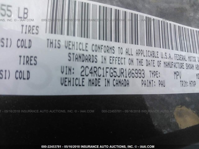 2C4RC1FG5JR106993 - 2018 CHRYSLER PACIFICA TOURING PLUS Boz foto 9