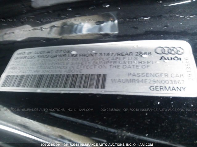 WAUMR94E29N003867 - 2009 AUDI A8 L W12 QUATTRO BLACK photo 9