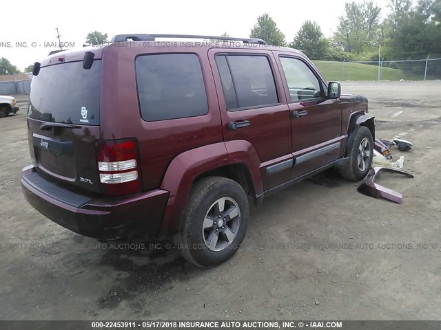 1J8GN28K58W154903 - 2008 JEEP LIBERTY SPORT MAROON photo 4