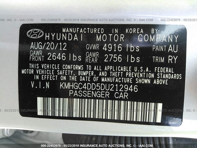 KMHGC4DD5DU212946 - 2013 HYUNDAI GENESIS 3.8L SILVER photo 9