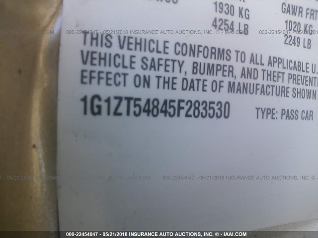 1G1ZT54845F283530 - 2005 CHEVROLET MALIBU LS 金色 照片 9