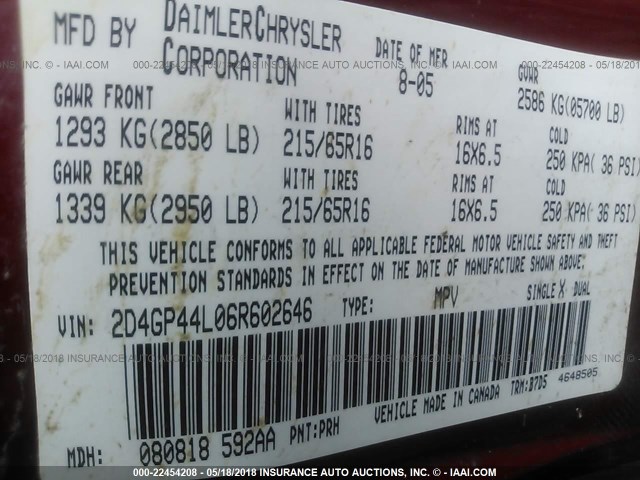 2D4GP44L06R602646 - 2006 DODGE GRAND CARAVAN SXT ბურგუნდია ფოტო 9