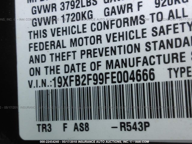 19XFB2F99FE004666 - 2015 HONDA CIVIC EXL MAROON photo 9