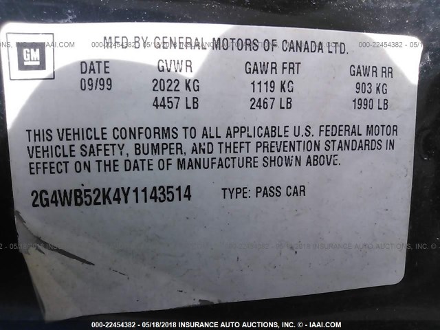 2G4WB52K4Y1143514 - 2000 BUICK REGAL LS 黑色 照片 9