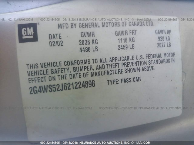 2G4WS52J621224898 - 2002 BUICK CENTURY CUSTOM SILVER photo 9