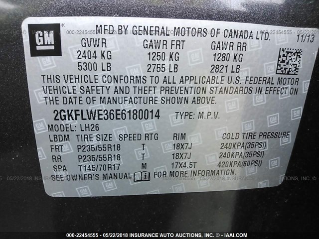 2GKFLWE36E6180014 - 2014 GMC TERRAIN SLE GRAY photo 9