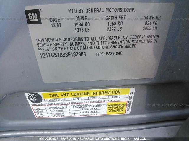 1G1ZG57B38F182964 - 2008 CHEVROLET MALIBU LS 蓝色 照片 9