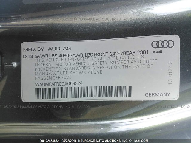 WAUMFAFR0DA068324 - 2013 AUDI A5 PREMIUM GRAY photo 9