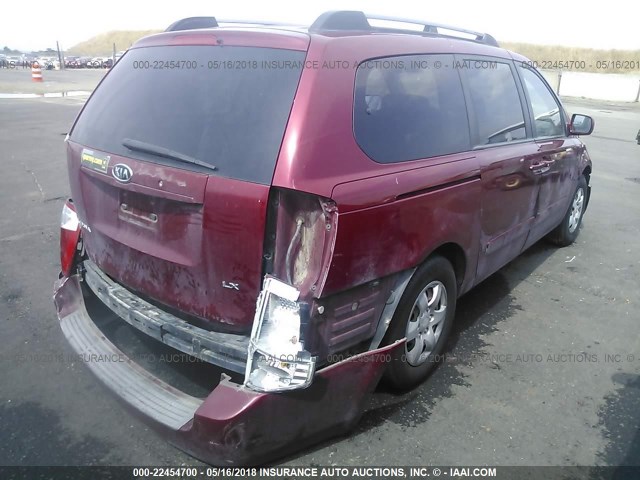 KNDMB233876147784 - 2007 KIA SEDONA EX/LX RED photo 4