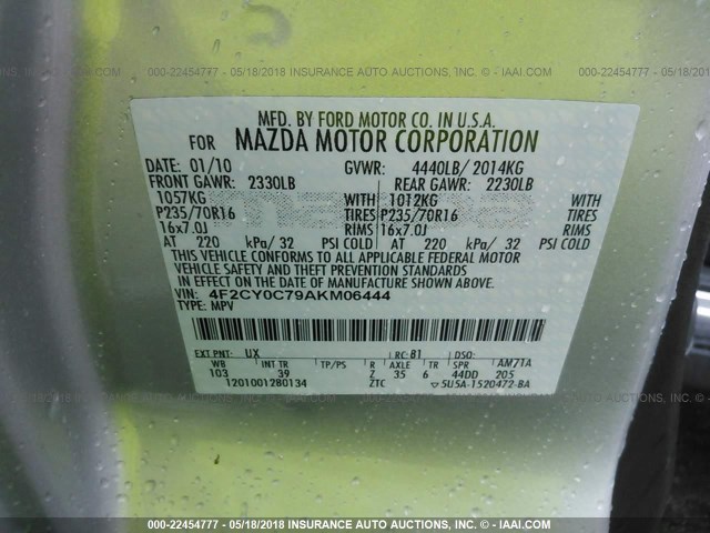 4F2CY0C79AKM06444 - 2010 MAZDA TRIBUTE I SILVER photo 9