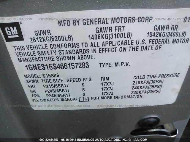 1GNES16S466157283 - 2006 CHEVROLET TRAILBLAZER EXT LS/EXT LT GRAY photo 9