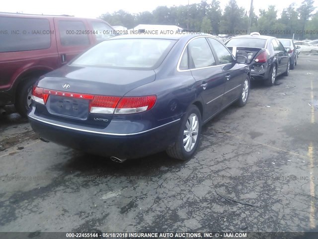 KMHFC46F67A159643 - 2007 HYUNDAI AZERA SE/LIMITED BLUE photo 4