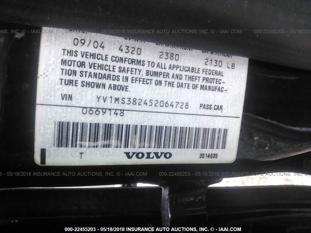 YV1MS382452064728 - 2005 VOLVO S40 2.4I BLACK photo 9