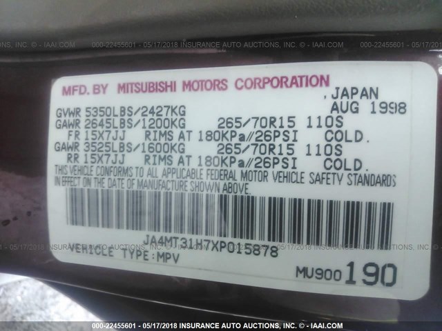 JA4MT31H7XP015878 - 1999 MITSUBISHI MONTERO SPORT LS/SPORT XLS BURGUNDY photo 9