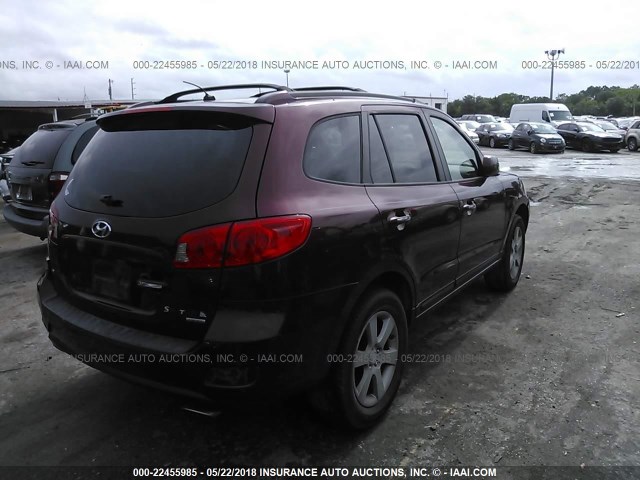 5NMSH13E67H022075 - 2007 HYUNDAI SANTA FE SE/LIMITED BURGUNDY photo 4