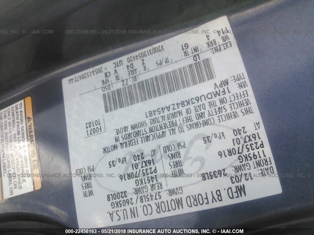 1FMDU63K84ZA45481 - 2004 FORD EXPLORER XLT/XLT SPORT/NBX BLUE photo 9