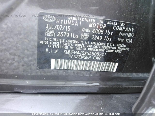 KMHFH4JGXGA508241 - 2016 HYUNDAI AZERA LIMITED GRAY photo 9