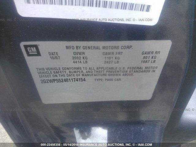 2G2WP552481174154 - 2008 PONTIAC GRAND PRIX Dark Blue photo 9